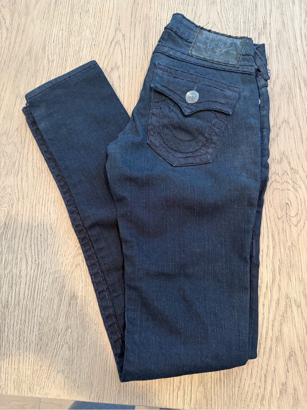 True Religion Julie Super T Dark Wash Skinny Jeans Sz 27 Flap Pockets